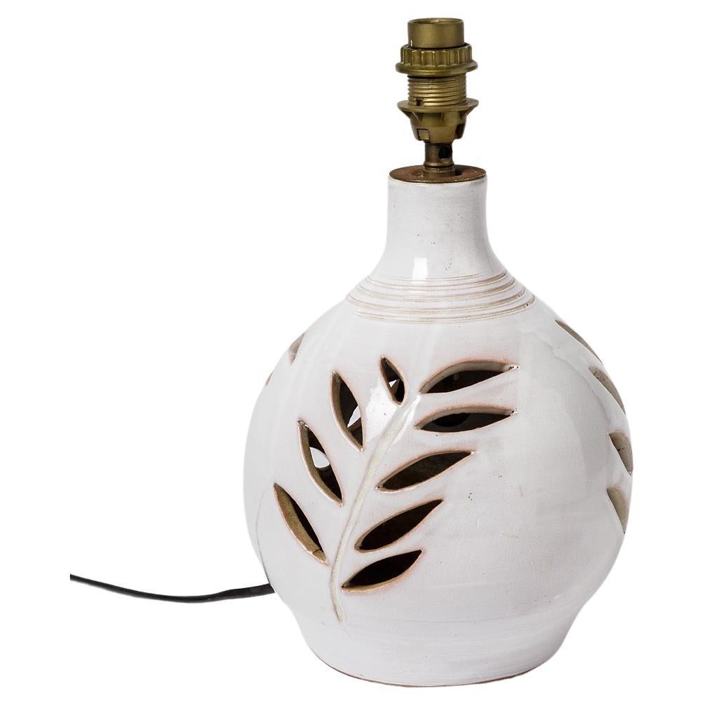 White Ceramic Table Lamp circa 1950 French Handmade Pottery Lighting For Sale