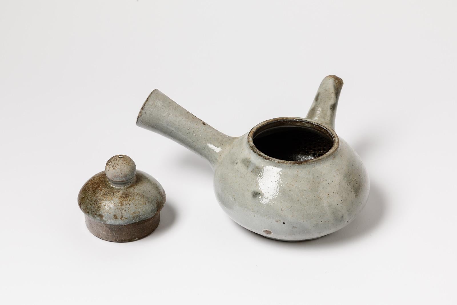 Mid-Century Modern White Ceramic Tea Set by David Louveau La Borne Stoneware Handmade Pottery For Sale