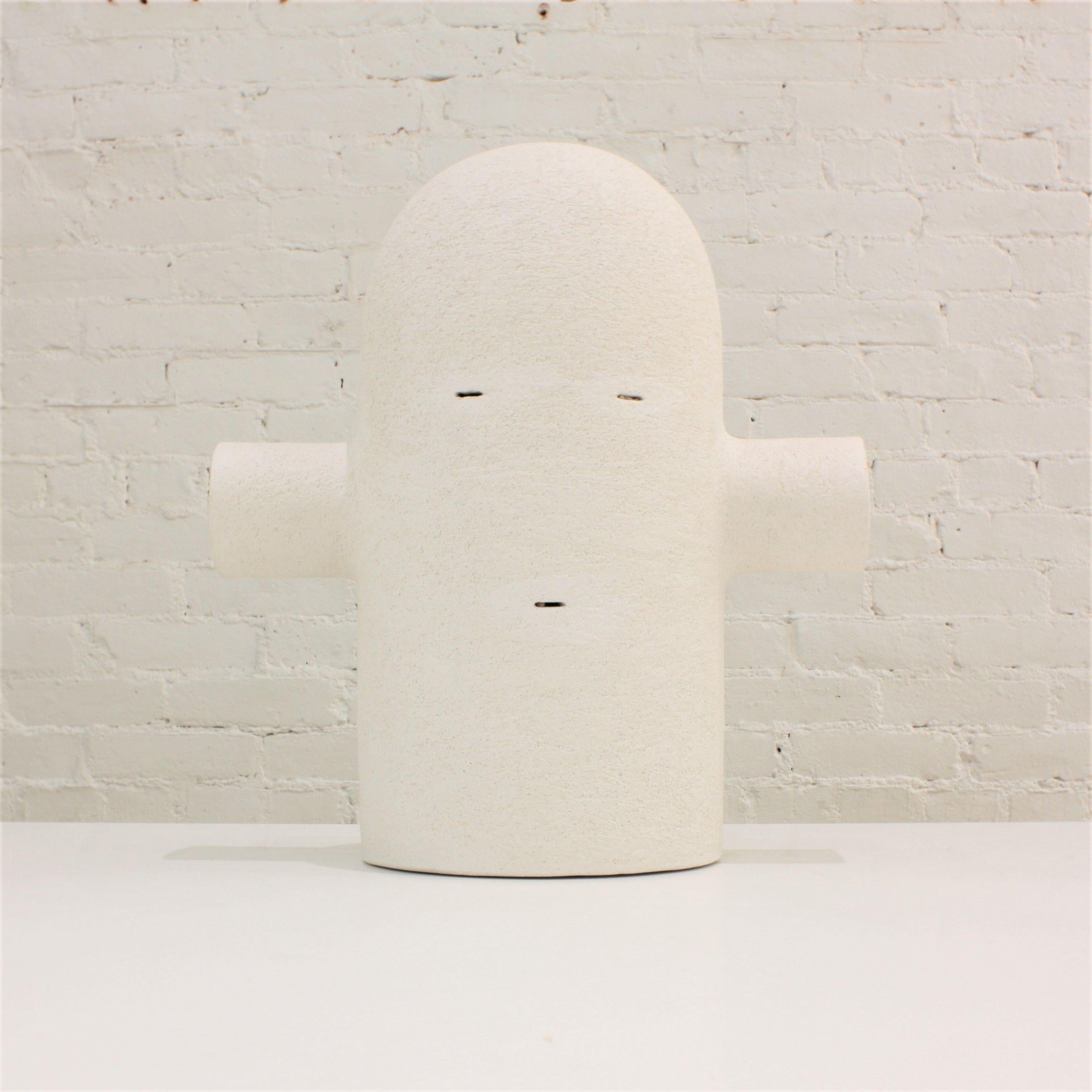 Minimalist White Ceramic Totem Sculpture, Moodiie Medium