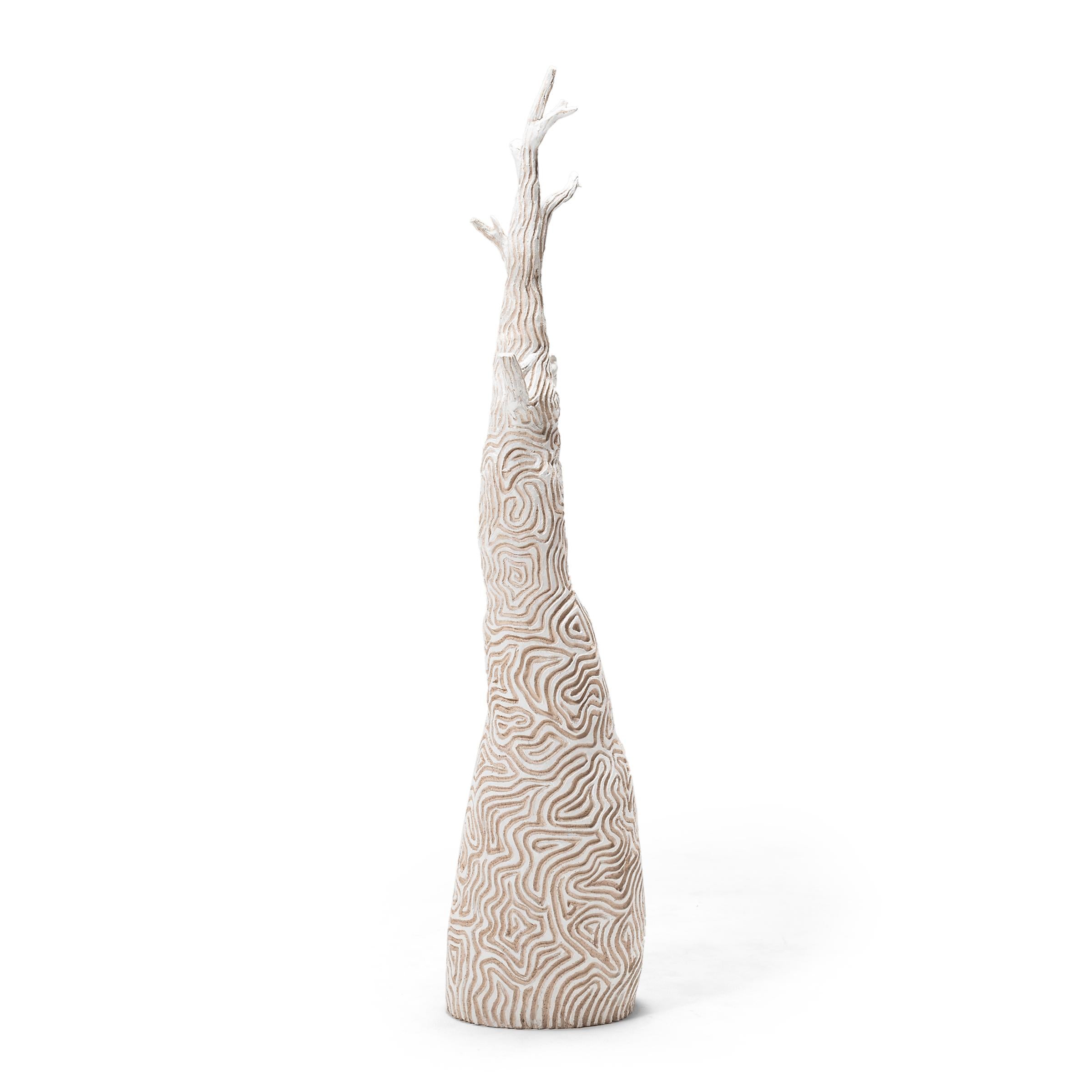 Folk Art White Ceramic Tree Sculpture