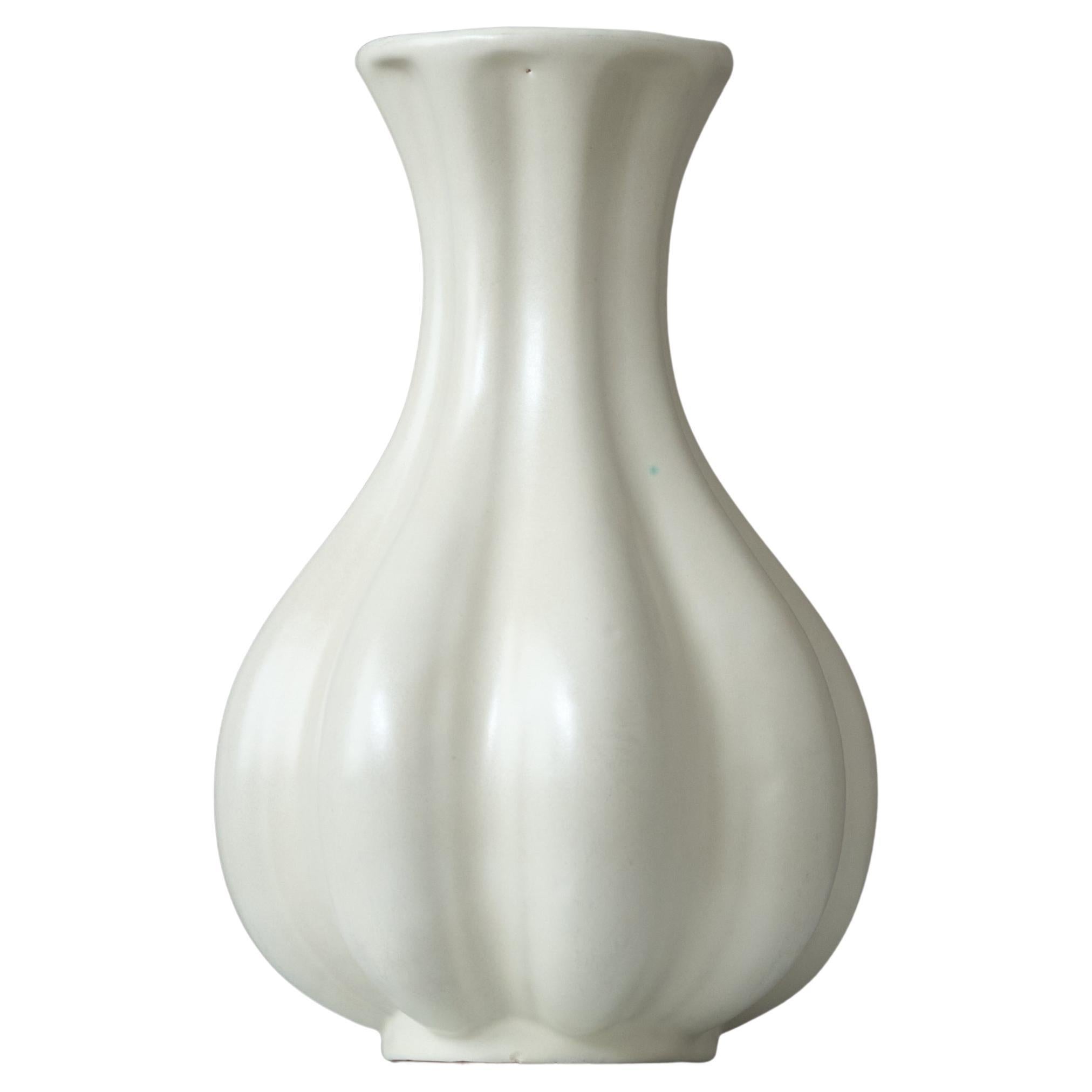 White Ceramic Vase by Anna-Lisa Thomson. Upsala Ekeby, Sweden, 1940s.