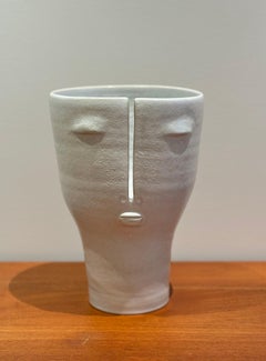 White Ceramic Vase " Sleepy Idole" Signed by French Ceramist DALO
