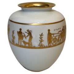 Vintage White Ceramic Vase with Gold Screen-Printing, "Creazioni Finzi", Firenze 1950