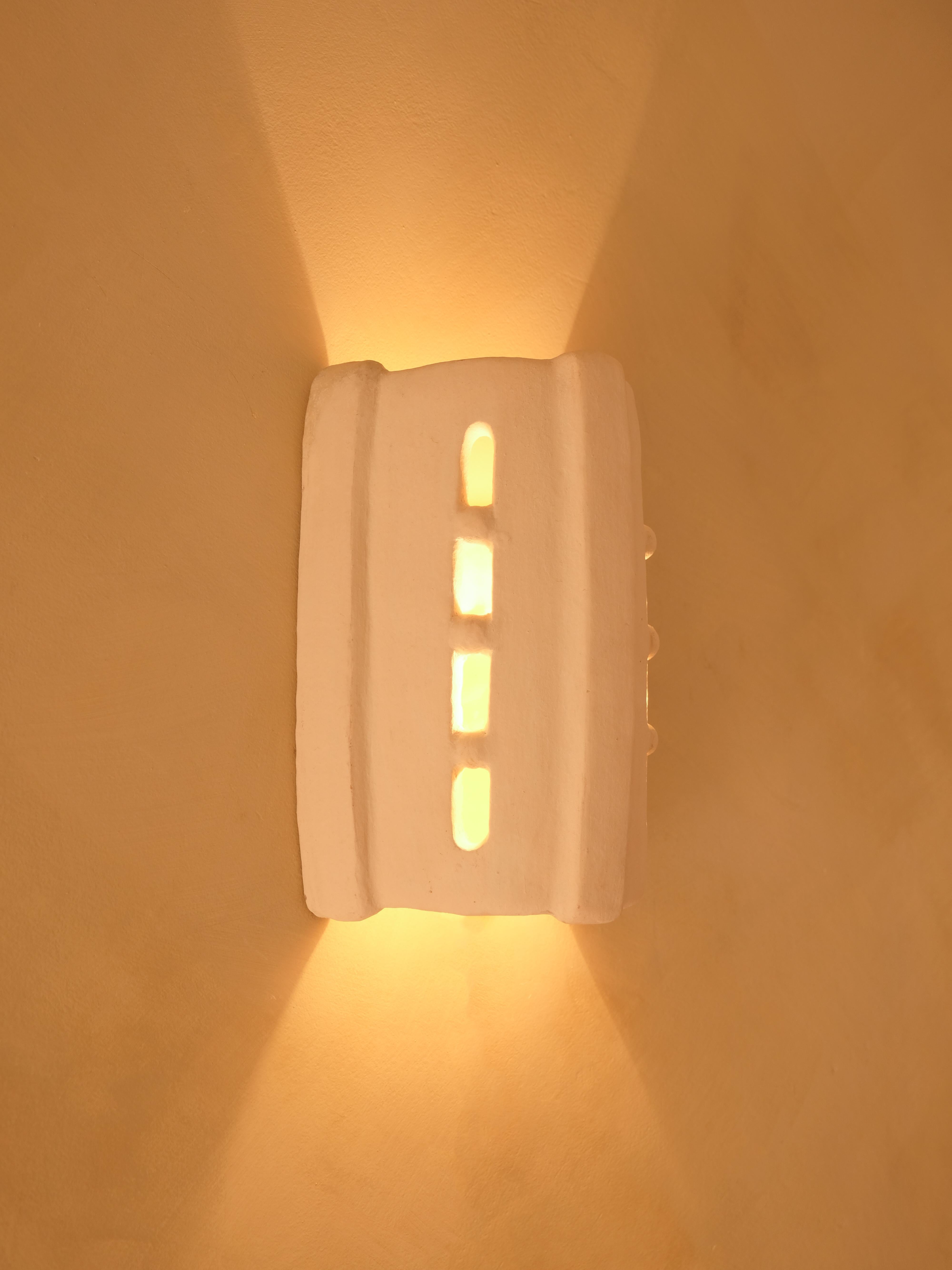 Clay White Ceramic contemporary Wall Light Made of local clay handcrafted For Sale