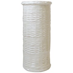 Vintage White Ceramic 'Wicker' Umbrella Stand Holder, West Germany