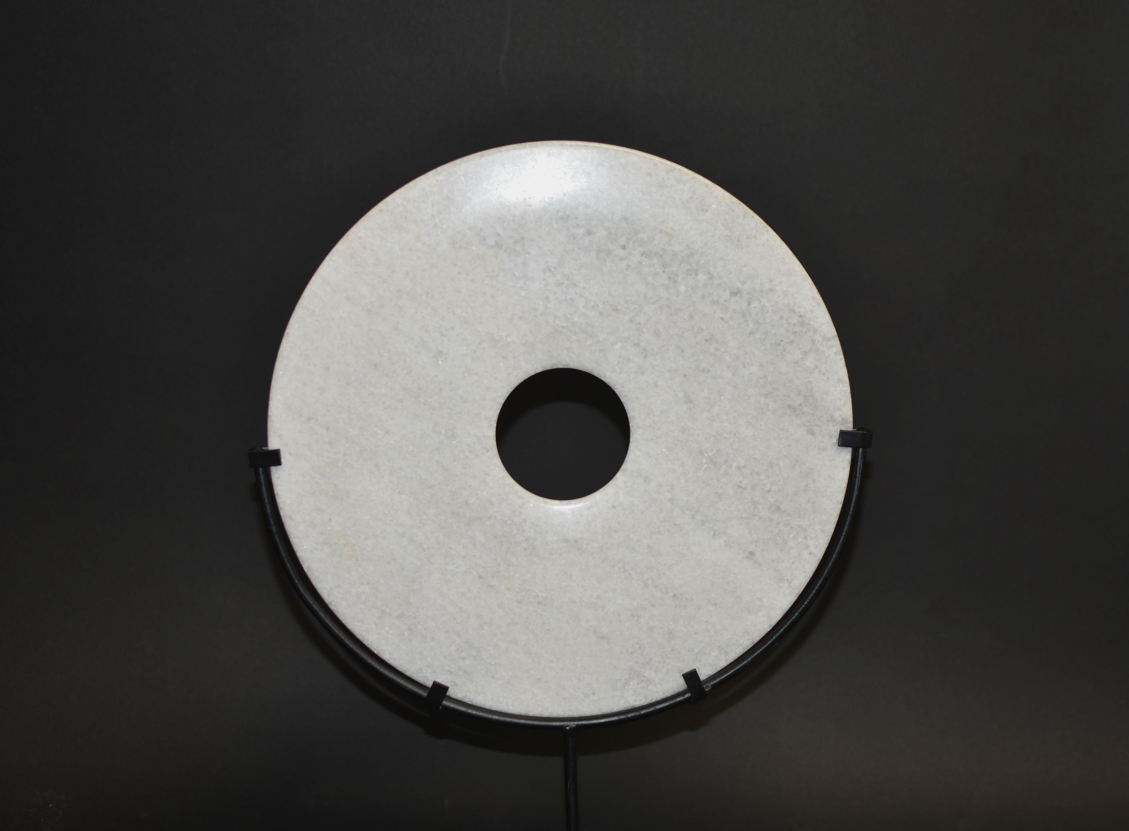 Hand-Carved White Ceremonial Granite Bi Disc For Sale