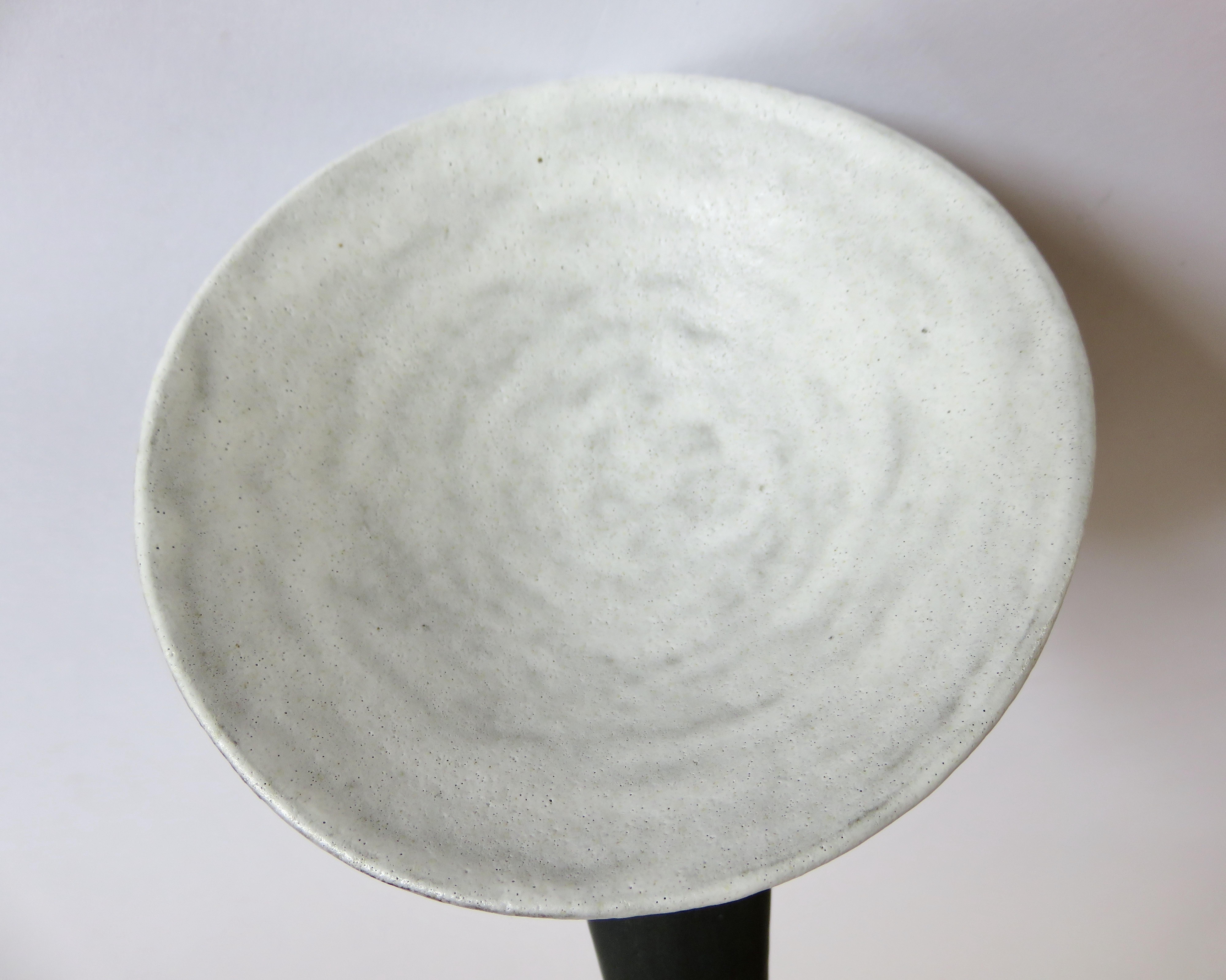 White Chalice Cup on Black Tripod Legs, Glazed Hand Built Ceramic Sculpture 3