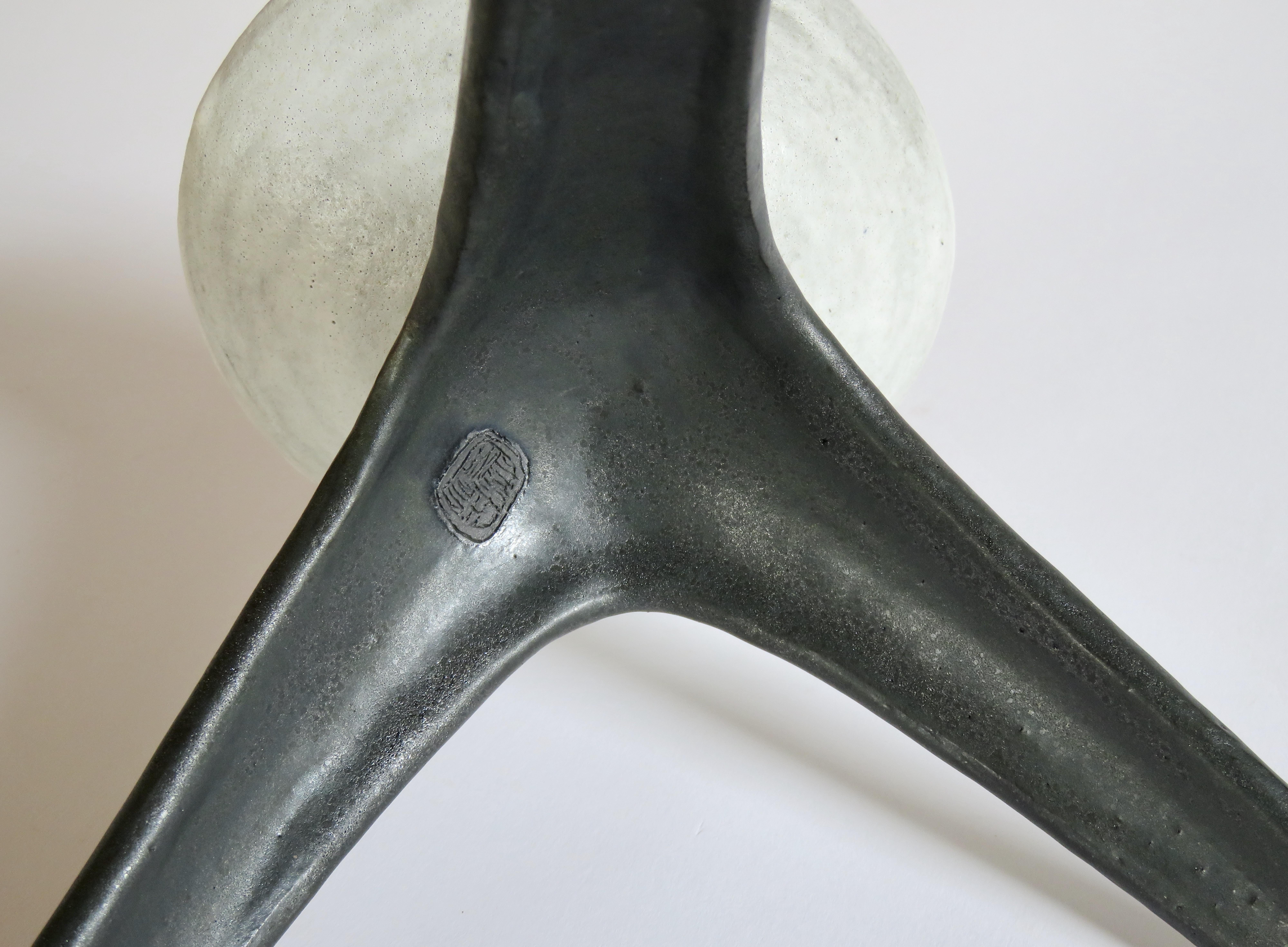 White Chalice Cup on Black Tripod Legs, Glazed Hand Built Ceramic Sculpture 5