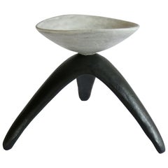 White Chalice Cup on Black Tripod Legs, Glazed Hand Built Ceramic Sculpture