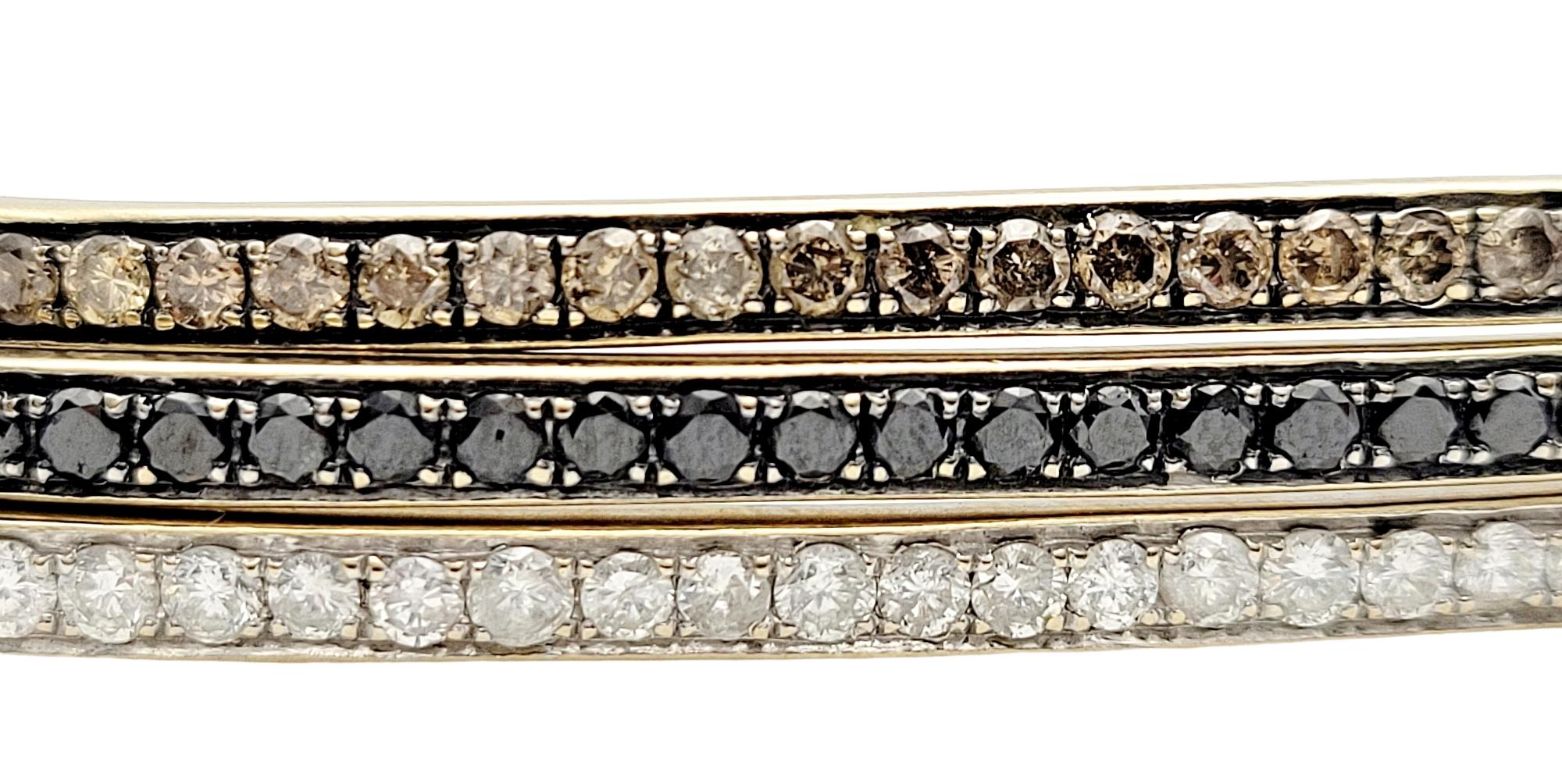 White, Champagne and Black Diamond Square Bangle Bracelet Set in Yellow Gold In Good Condition For Sale In Scottsdale, AZ