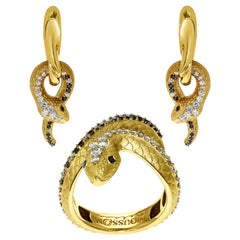 White, Champagne and Black Diamonds 18 Karat Yellow Gold Snake Suite