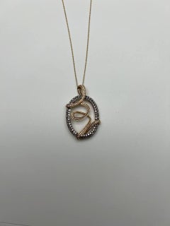 White Champagne Cognac Diamonds 14K Yellow Gold Swirl Statement Pendant Necklace