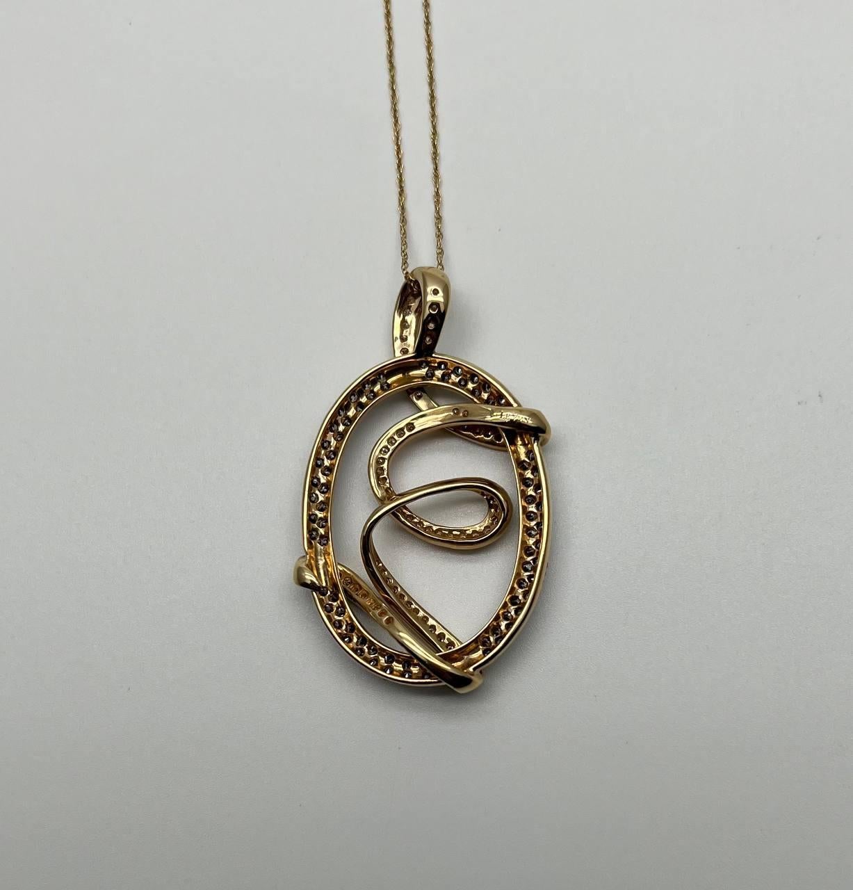 Whiting Champagne Cognac Diamonds 14K Yellow Gold Collana con ciondolo a vortice In condizioni Nuovo in vendita a Oakton, VA