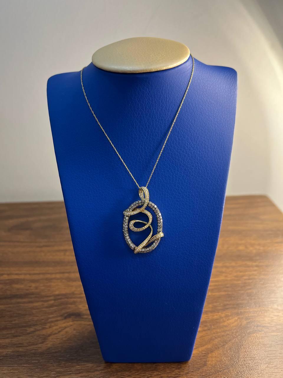 Whiting Champagne Cognac Diamonds 14K Yellow Gold Collana con ciondolo a vortice in vendita 1