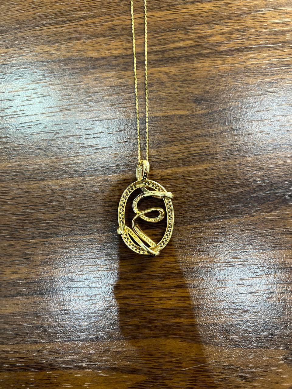 Whiting Champagne Cognac Diamonds 14K Yellow Gold Collana con ciondolo a vortice in vendita 3