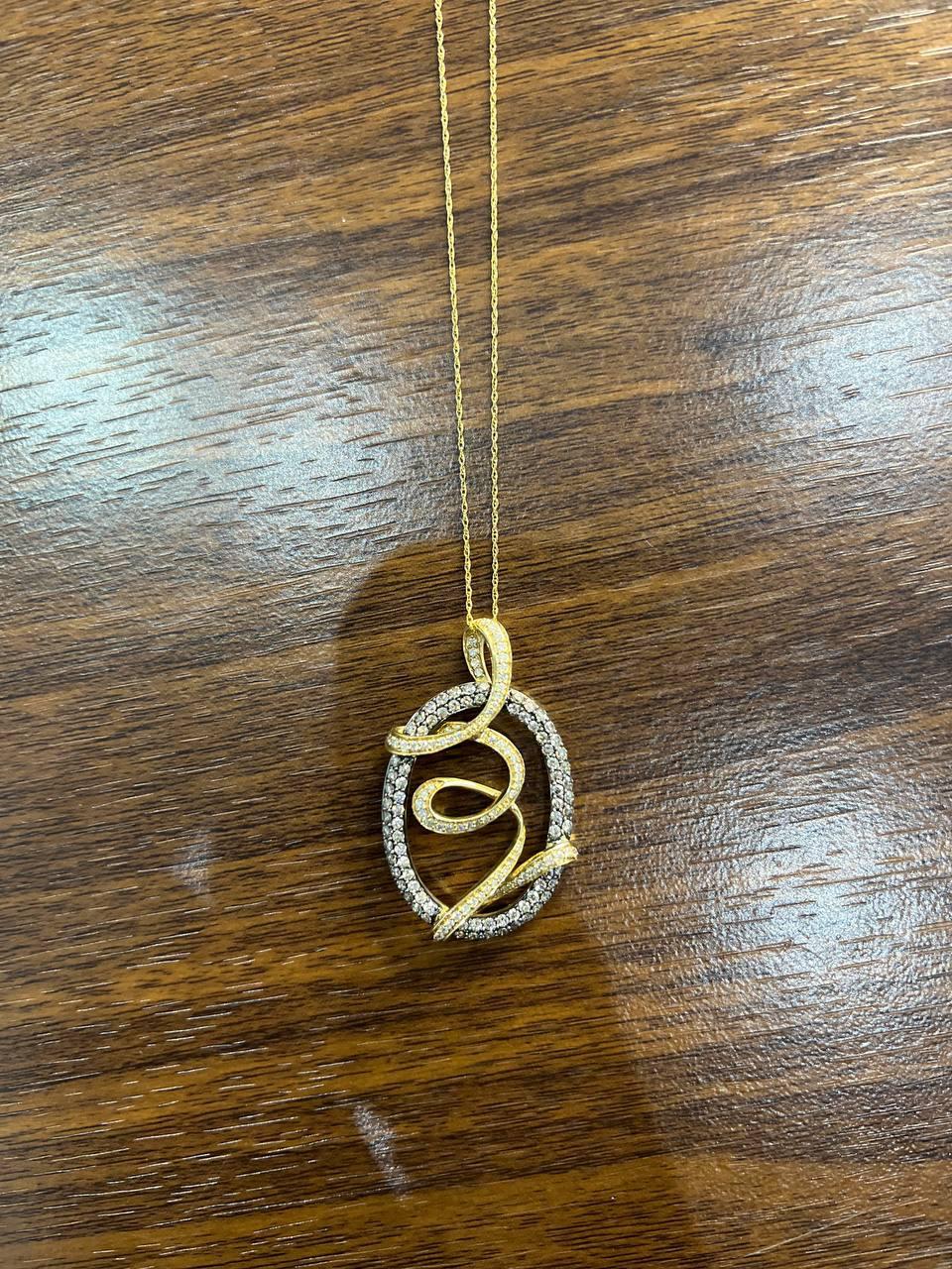 Whiting Champagne Cognac Diamonds 14K Yellow Gold Collana con ciondolo a vortice in vendita 4