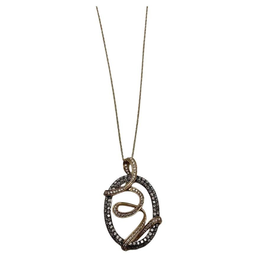 White Champagne Cognac Diamonds 14K Yellow Gold Swirl Statement Pendant Necklace