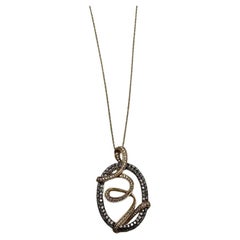 Statement-Anhänger-Halskette, Weiß Champagner Cognac Diamanten 14K Gelbgold Wirbel Statement-Anhänger