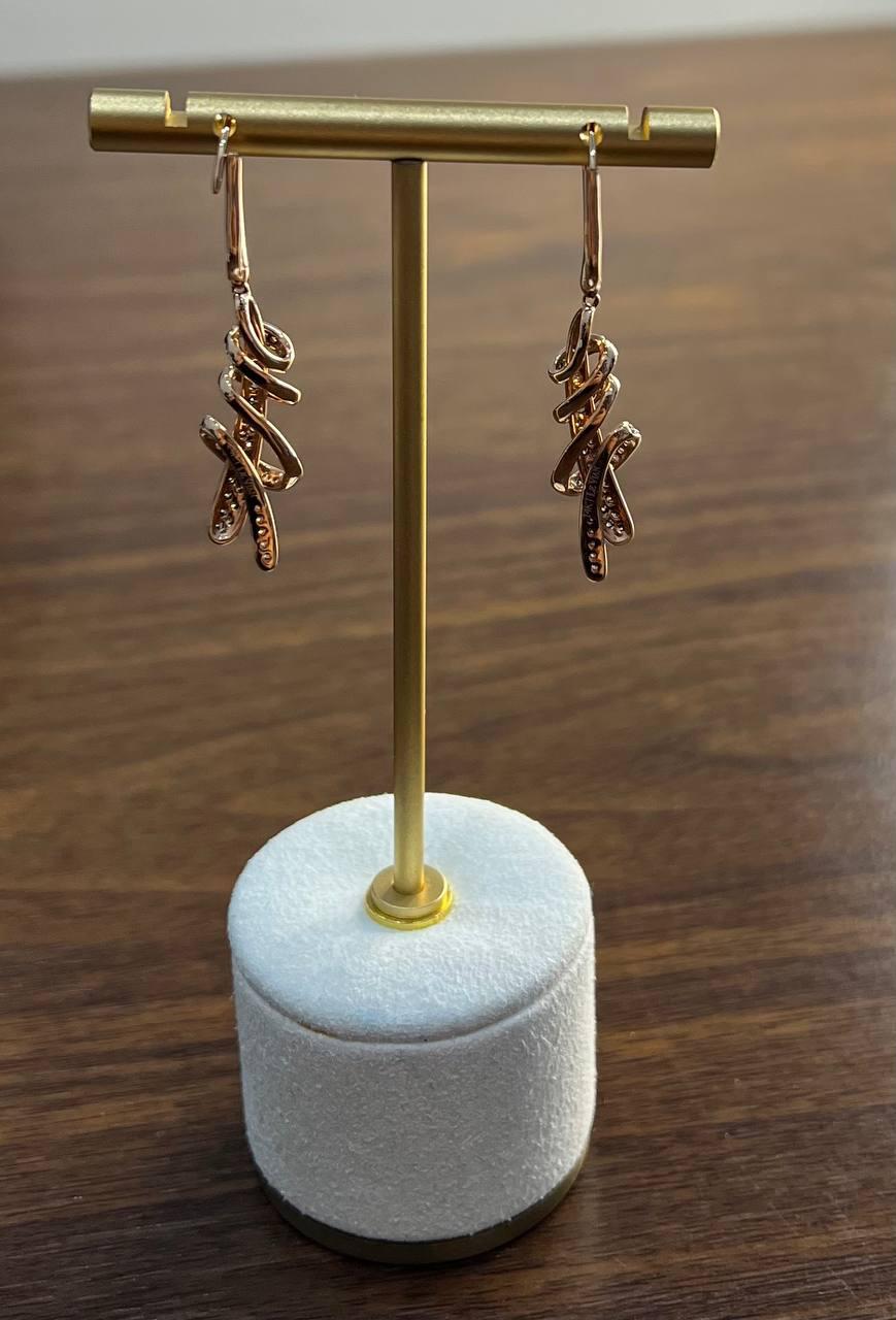 Orecchini a goccia a spirale in oro rosa 18 carati con diamanti Whiting Champagne Cognac In condizioni Nuovo in vendita a Oakton, VA