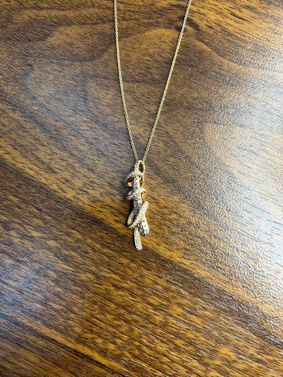 Collana con ciondolo a vortice in oro rosa 18 carati Whiting Champagne Cognac Diamonds in vendita 4