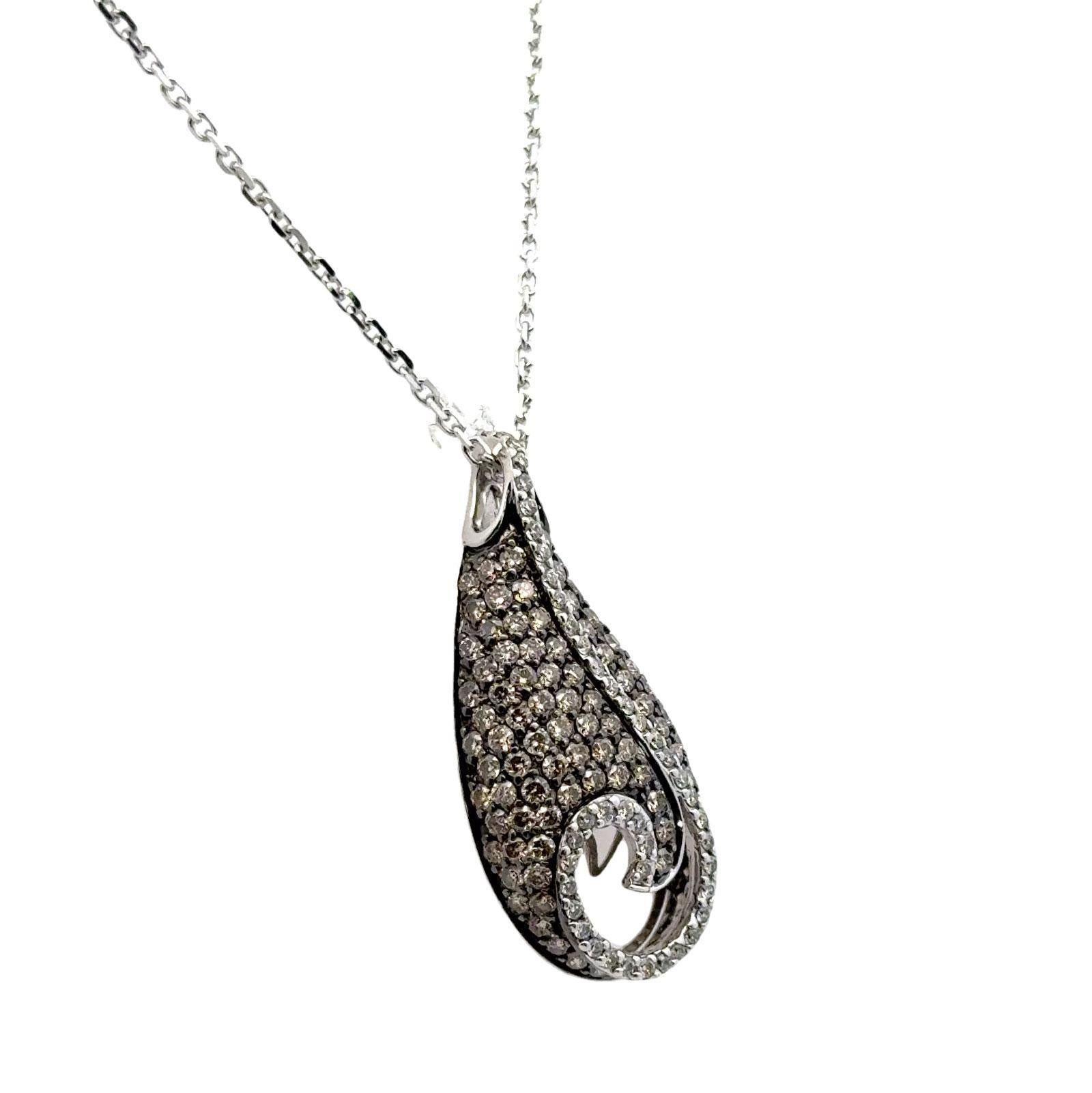Moderne Wirbel-Anhänger-Halskette, Weiß- und Champagner-Diamant 14 Karat Weißgold Damen
