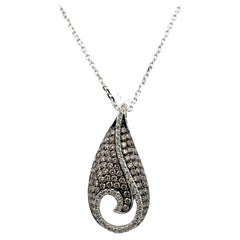 White & Champagne Diamond 14 Karat White Gold Modern Swirl Pendant Necklace