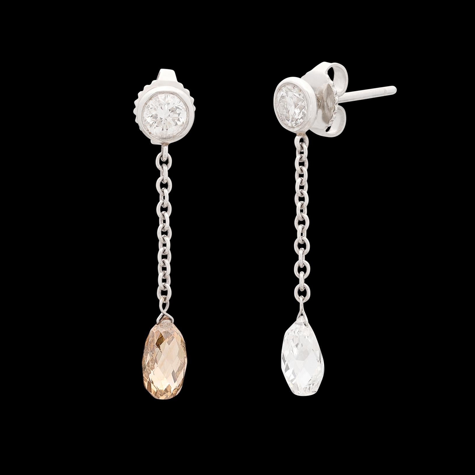 Weiße & Champagner-Diamant-Tropfen-Ohrringe aus Platin im Zustand „Hervorragend“ in San Francisco, CA