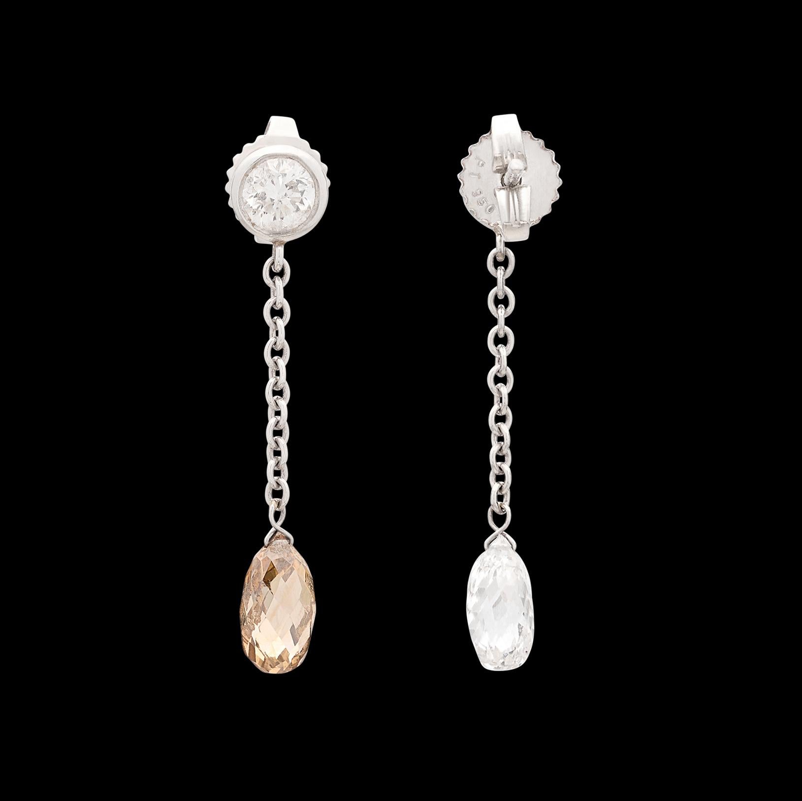 Weiße & Champagner-Diamant-Tropfen-Ohrringe aus Platin Damen