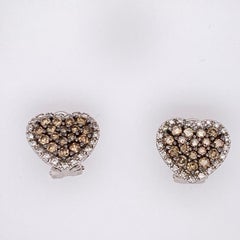 White and Champagne Diamond Heart Stud White Gold Earrings