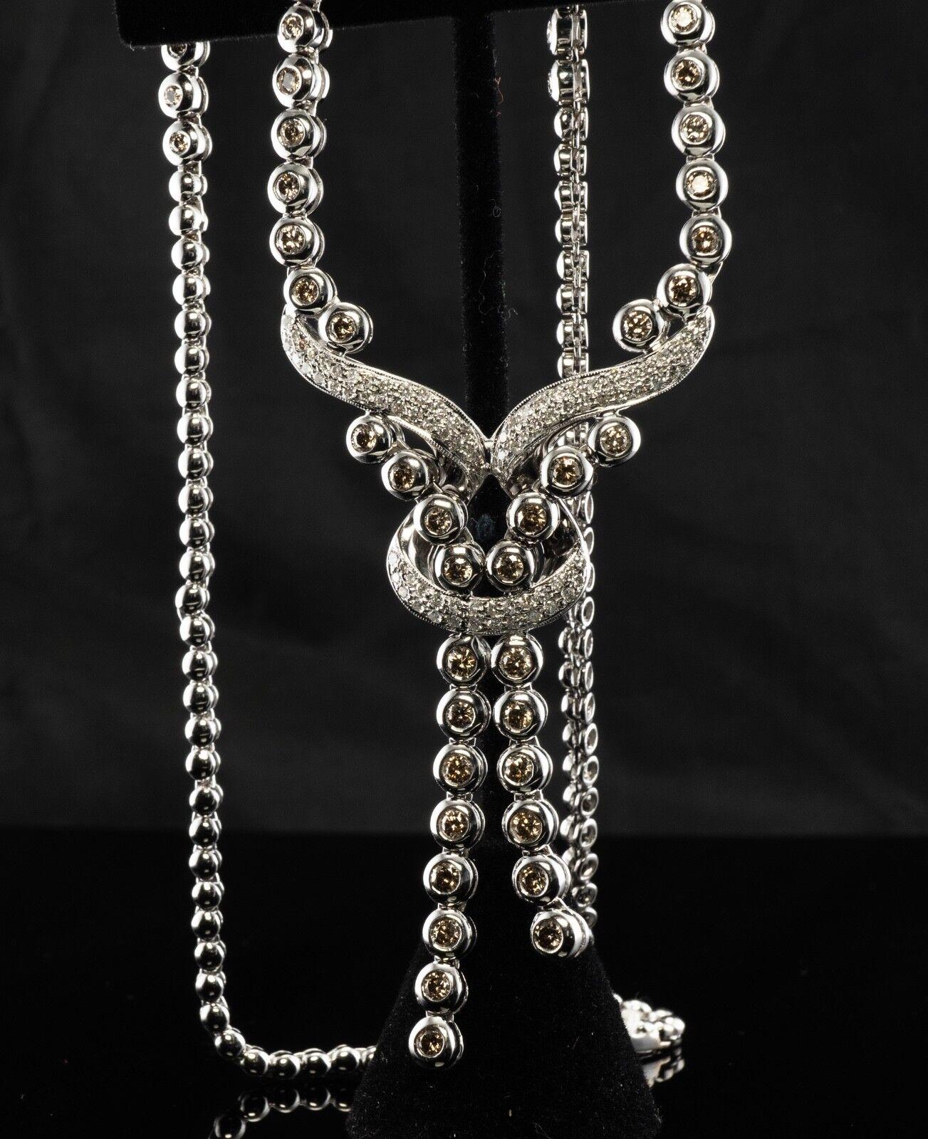 White & Champagne Diamond Necklace 18K Gold 3.84 TDW For Sale 6