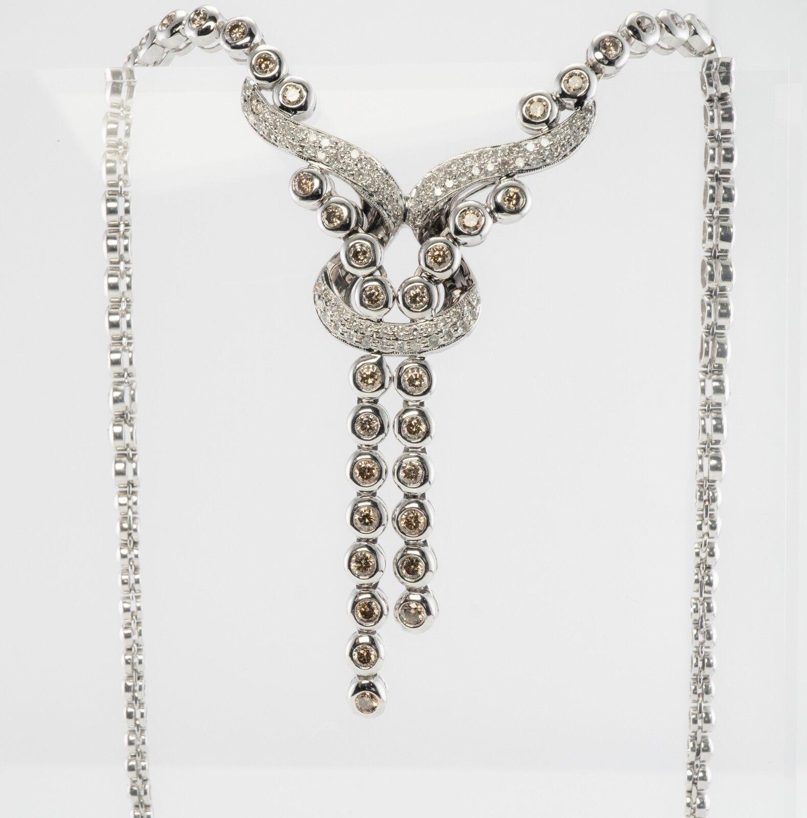 Weiß & Champagner Diamant-Halskette 18K Gold 3.84 TDW (Rundschliff) im Angebot