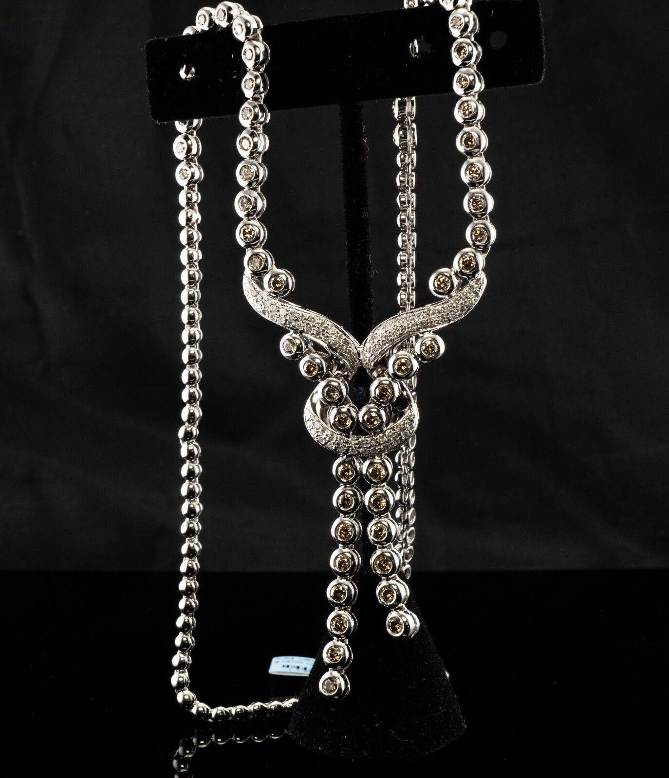 Weiß & Champagner Diamant-Halskette 18K Gold 3.84 TDW im Zustand „Gut“ im Angebot in East Brunswick, NJ