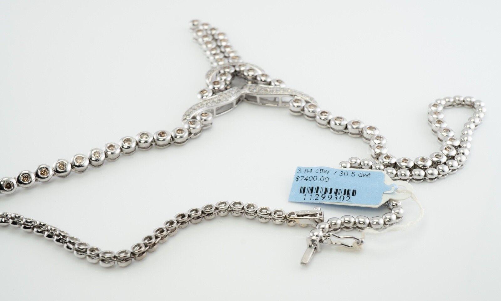Weiß & Champagner Diamant-Halskette 18K Gold 3.84 TDW im Angebot 2