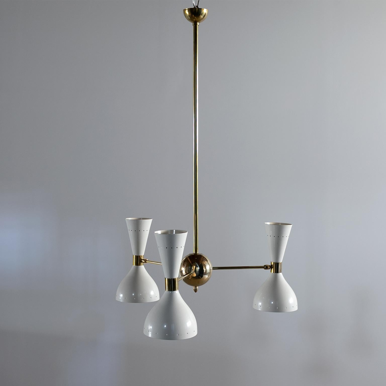 White chandelier by Stilnovo style
Six articulating lampshades which light upward and down.
   