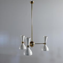 Stilnovo-Style White Brass Chandelier with Articulating Lampshades