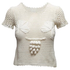 Chanel blanco Top manga corta ganchillo 3D Uva Talla FR 42