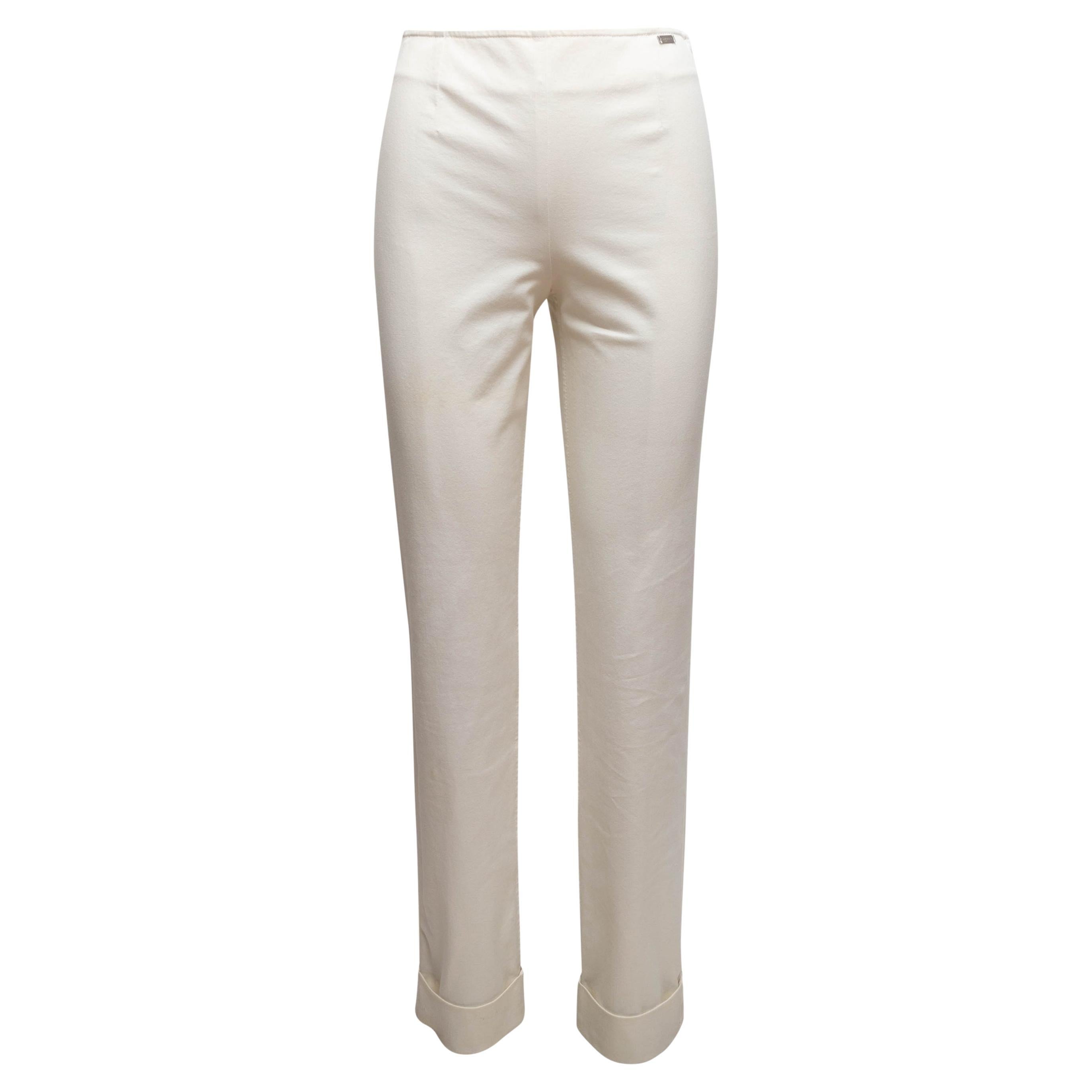 White Chanel Cuffed Straight-Leg Pants Size FR 36 For Sale