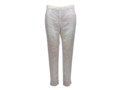 White Chanel Linen Lace-Trimmed Pants Size FR 42