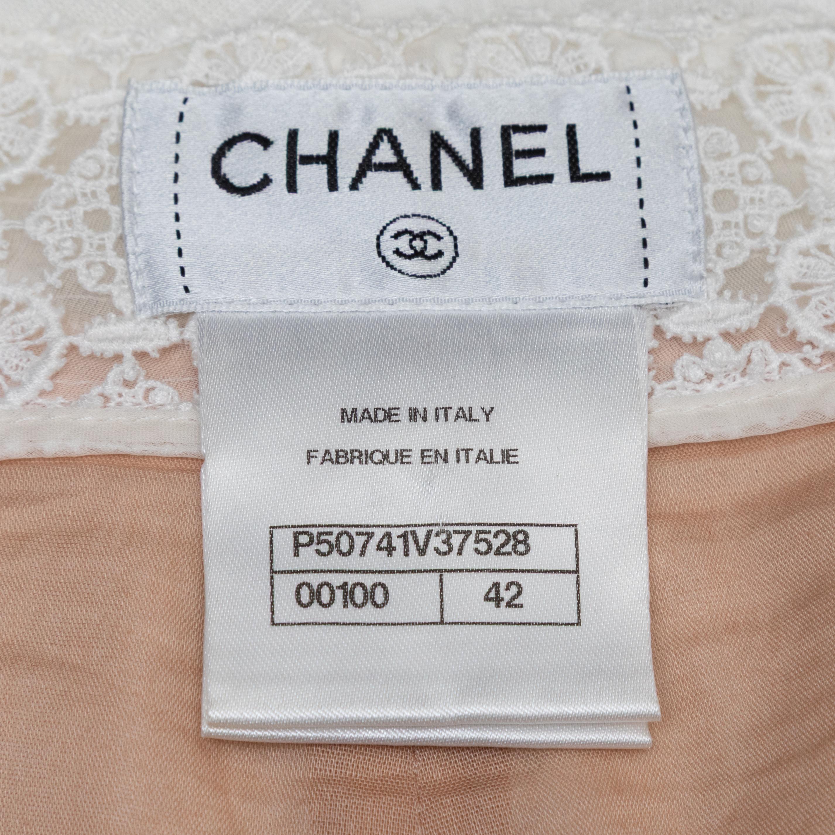 White Chanel Linen Lace-Trimmed Pants Size FR 42 For Sale 1