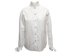White Chanel Long Sleeve Neck Tie Button-Up Top Size FR 36