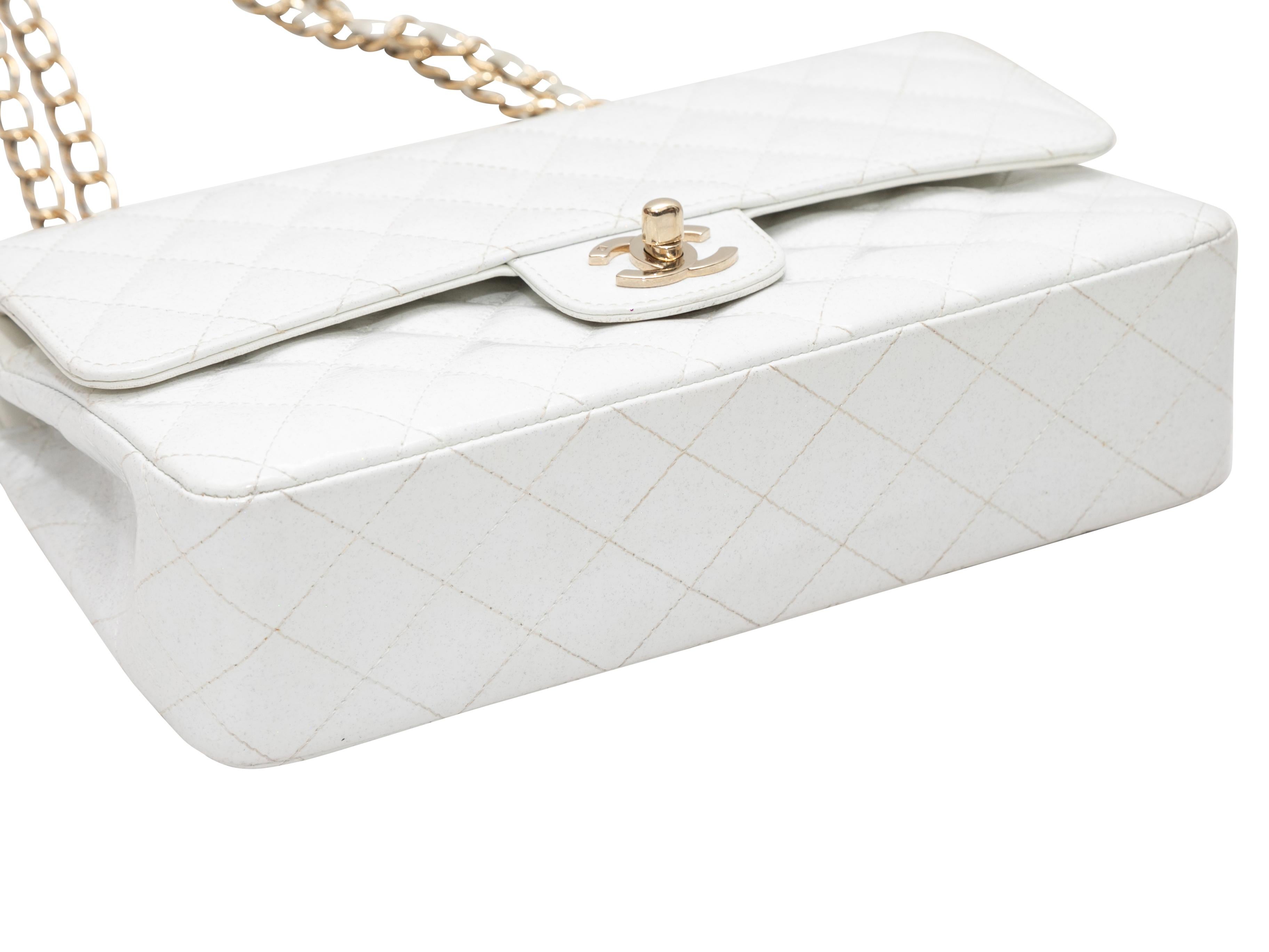 Gray White Chanel Patent Glitter Medium Double Flap Bag For Sale