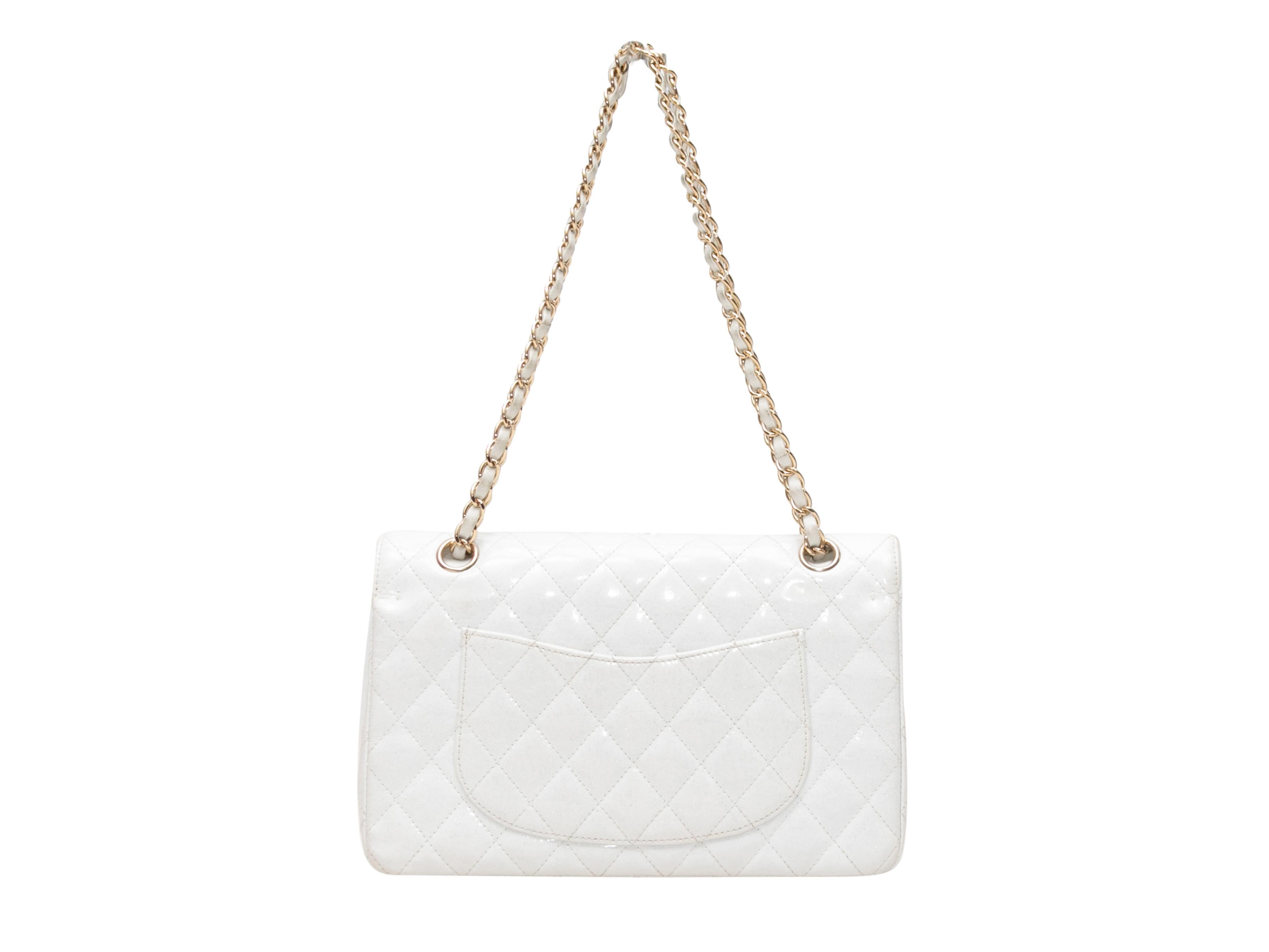 White Chanel Patent Glitter Medium Double Flap Bag In Good Condition For Sale In New York, NY