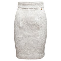 Weißer Chanel Tweed-Bleistiftrock aus weißem Tweed Größe FR 36