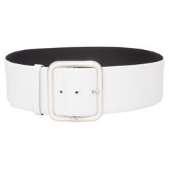 White Chanel Wide Leather Belt Size US S