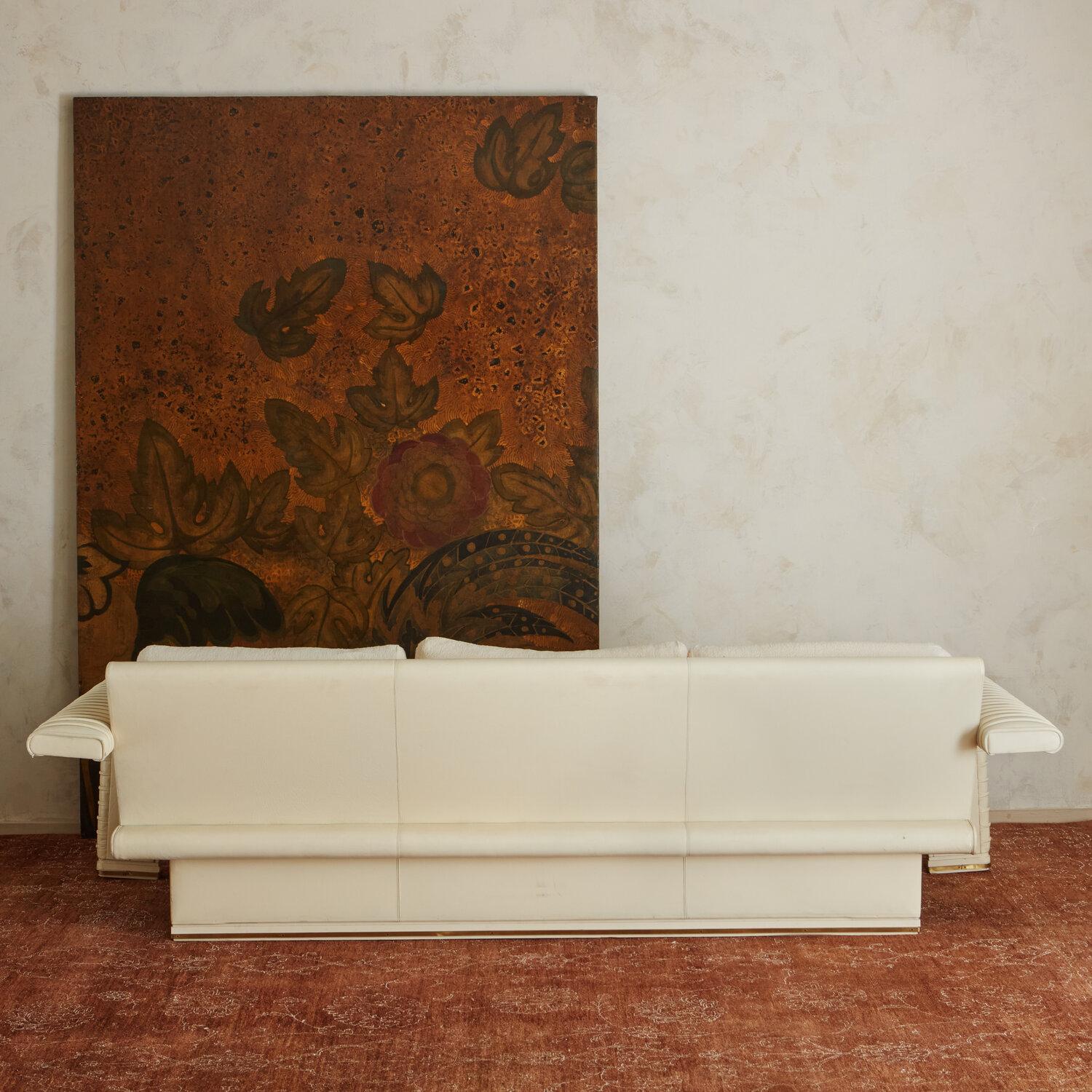 Faux Leather White Channeled Sofa by Marzio Cecchi for Studio Most, Italy 1970's