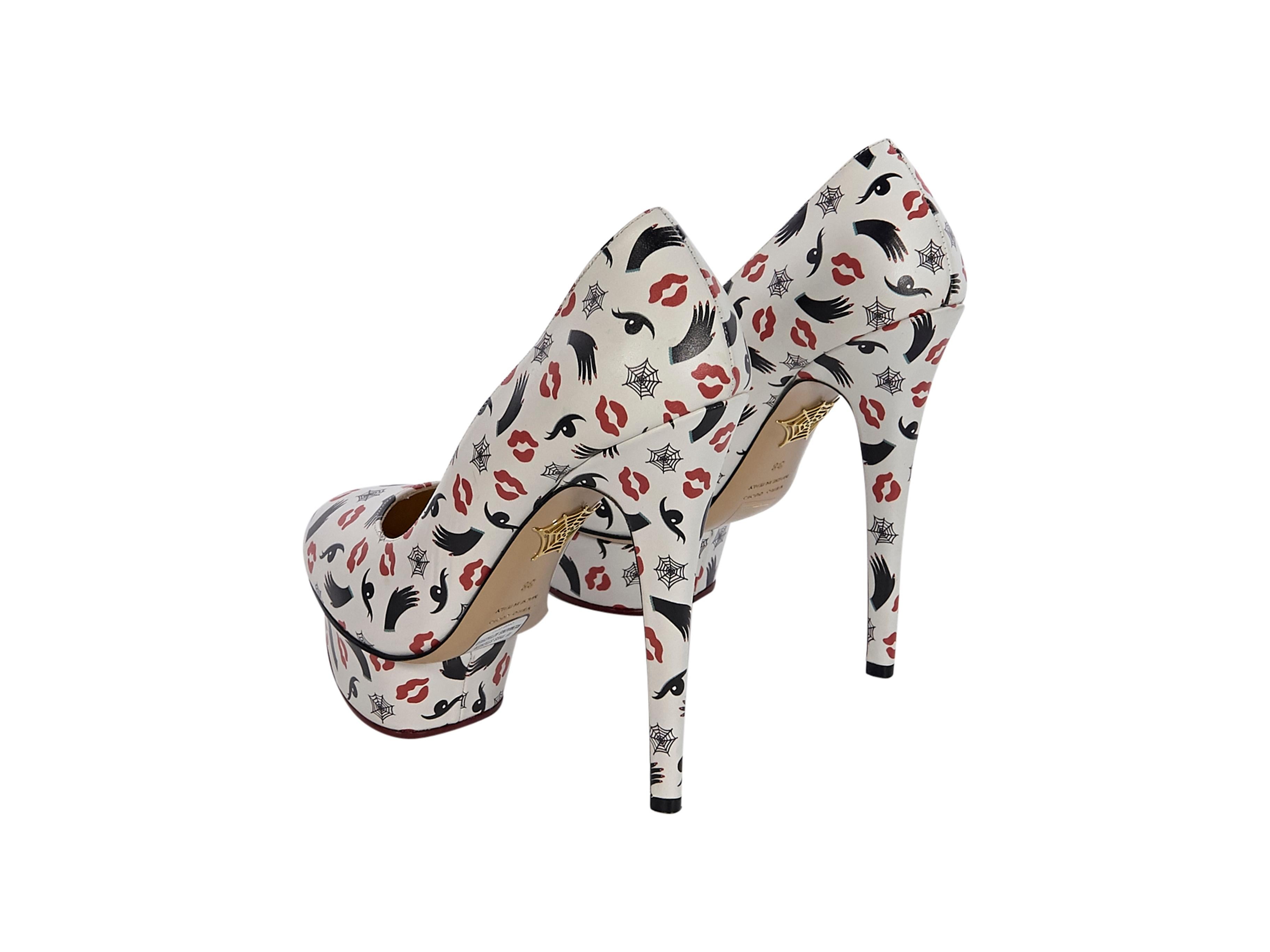 Gray Charlotte Olympia White Leather Printed Platform Pumps