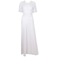 Vintage White Cheesecloth Gown with Crochet Detail