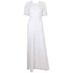 Vintage White Cheesecloth Summer Dress with Crochet Detail