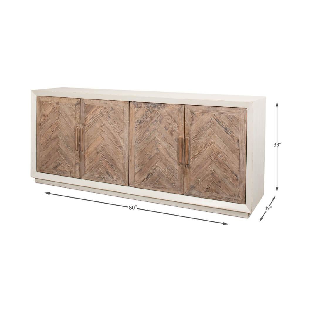 White Chevron Reclaimed Wood Buffet Cabinet For Sale 3