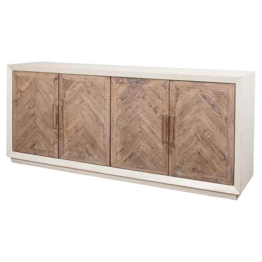 White Chevron Reclaimed Wood Buffet Cabinet For Sale